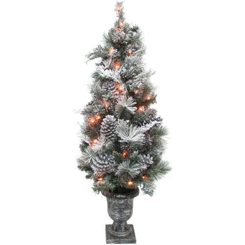 Fraser Hill Farm 4' Potted Snowy Mixed Pine Christmas Tree - Battery Operated Ultra LED Lights
