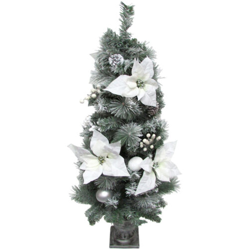 Fraser Hill Farm 4' Potted White Velvet Poinsettia Christmas Tree