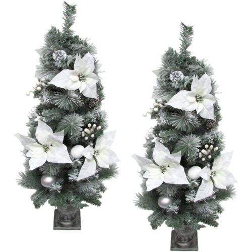 Fraser Hill Farm 4' Potted White Velvet Poinsettia Christmas Tree Set