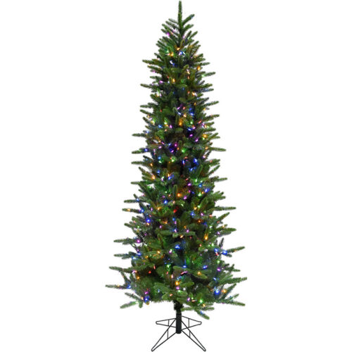 Fraser Hill Farm Green 7.5' Carmel Pine Christmas Tree - 8F Multi-colored LED Light, EZ Connect