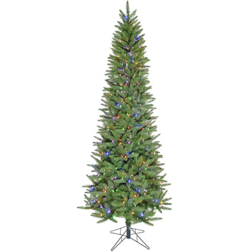 Fraser Hill Farm Green 7.5' Winter Falls Slim Christmas Tree - 8F Multi-colored LED Light, Remote, EZ Connect