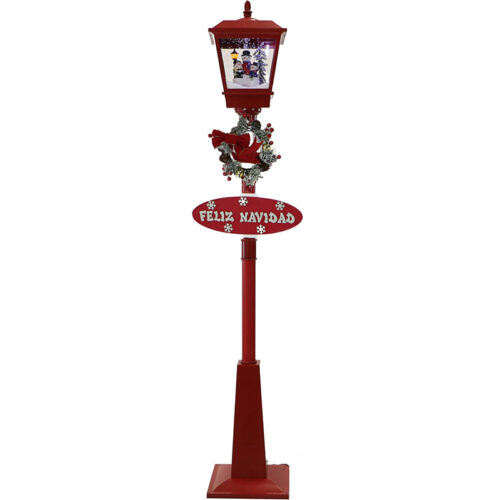 Fraser Hill Farm 71" Square Street Lamp with Snowy Snowman, Let It Snow & Feliz Navidad Signs