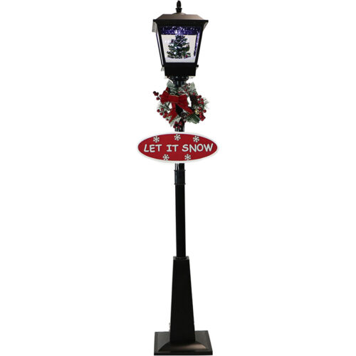Fraser Hill Farm 71" Square Street Lamp with Snowy Tree, Let It Snow & Merry Christmas Signs