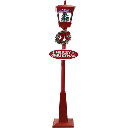 Fraser Hill Farm 71" Square Street Lamp with Snowy Tree, Let It Snow & Merry Christmas Signs