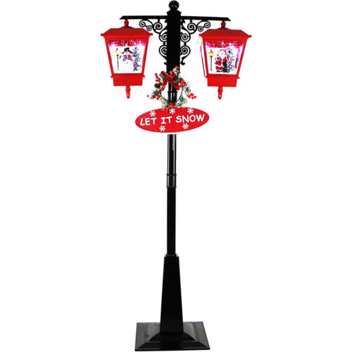 Fraser Hill Farm 71" Street Lamp with Santa, Snowman Lantern & Let It Snow Sign