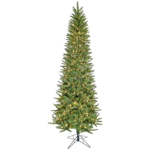 Fraser Hill Farm Green 9' Winter Falls Slim Christmas Tree - 8F Warm White LED Light, Remote, EZ Connect