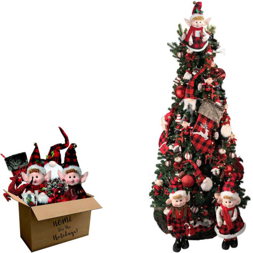 Fraser Hill Farm Carmel Pine Tree and Plaid Ornament Set