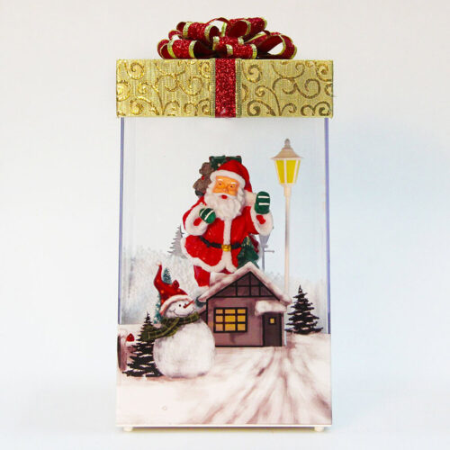 Fraser Hill Farm Gold 112" Snowy Gift Box - Red Bow, Santa