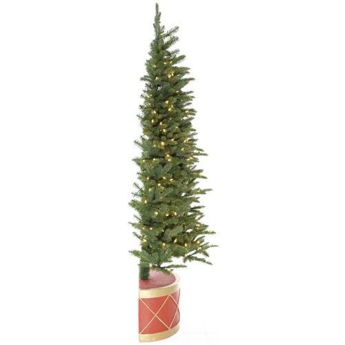 Fraser Hill Farm Green 7.5' Half Christmas Tree in Drum Pot - Warm White LED Light