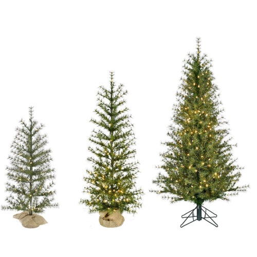 Fraser Hill Farm 3', 4', 5' Farmhouse Fir Christmas Tree Set - Warm White LED Lights