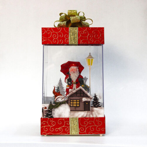 Fraser Hill Farm Red 12" Snowy gift box - Gold Bow, Santa