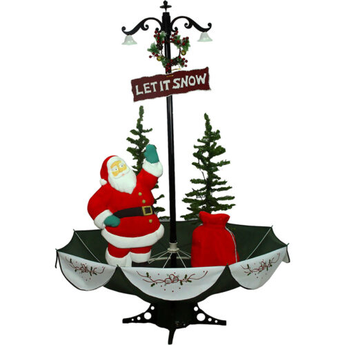 Fraser Hill Farm Red 47" Snowy Animated Santa with Green Skirt