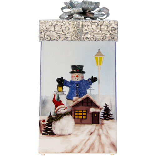 Fraser Hill Farm Silver 12" Snowy gift box - Silver Bow, Snowman