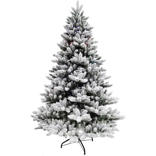 Fraser Hill Farm Snow 7.5' Flocked Tree - 21 Function LED Fiber Optic Dancing Light Show
