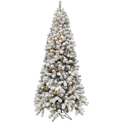 Fraser Hill Farm Snowy 10' Alaskan Flocked Christmas Tree with 8F Clear LED & EZ Connect