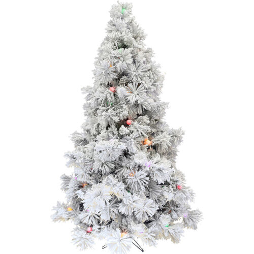 Fraser Hill Farm Snowy 6.5' Pine Christmas Tree - Multi-colored G40 LED Lights