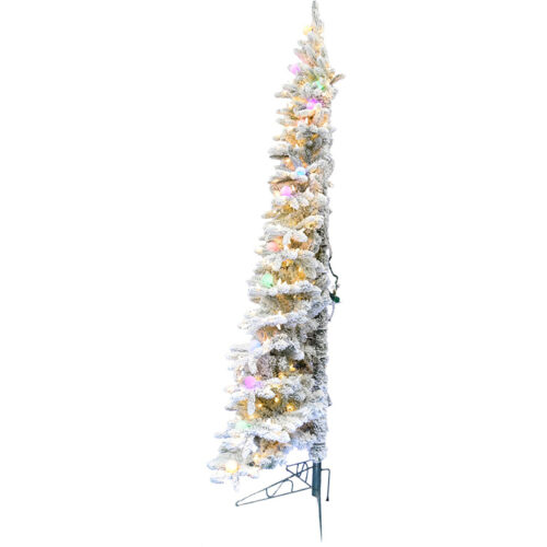 Fraser Hill Farm Snowy 7.5' Half Christmas Tree - Warm White LED, Frost G40 Multi-colored Lights