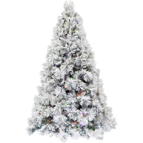 Fraser Hill Farm Snowy 7.5' Sugar Hill Pine Christmas Tree - Pinecones, 8F Multi-colored LED Lights