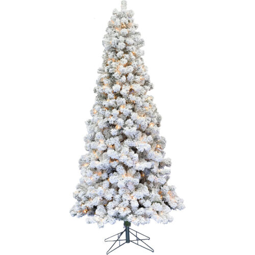Fraser Hill Farm Snowy 9' Hillside Slim Snow Tree - Warm White LED Lights, EZ Connect