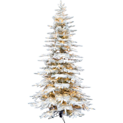 Fraser Hill Farm Snowy 9' Mountain Pine Christmas Tree - Clear Smart Light, EZ Connect