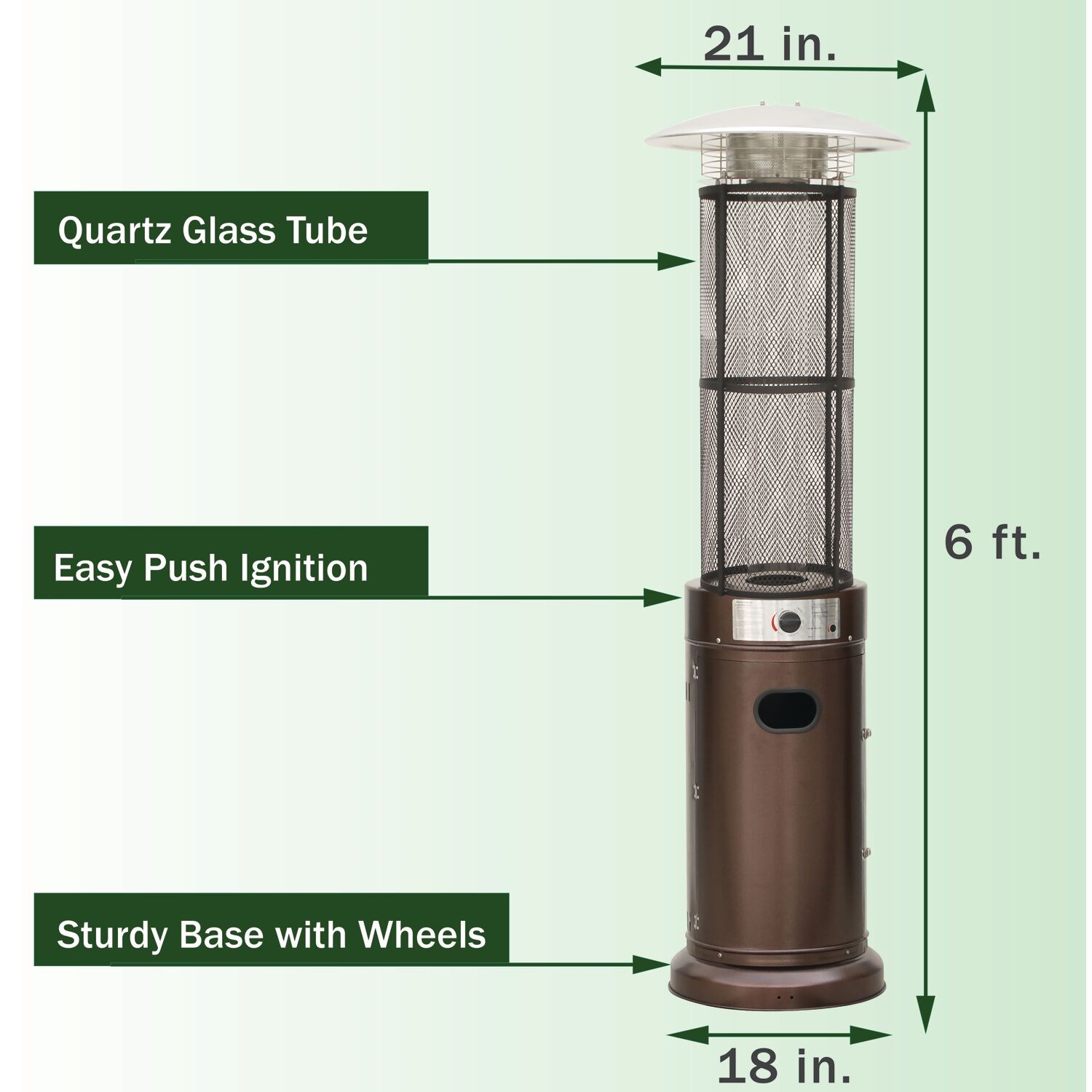 Hanover 6ft Tall 34,000 BTU Cylinder Flame Glass Propane Patio Heater