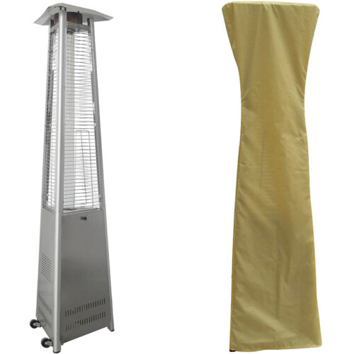 Hanover 7.5ft Tall 42,000 BTU Stainless Steel Triangle Propane Patio Heater with Cover Combo