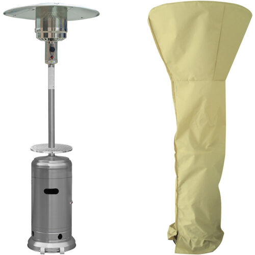 Hanover 7ft Tall 48,000 BTU Stainless Steel Umbrella Propane Patio Heater with Cover Combo
