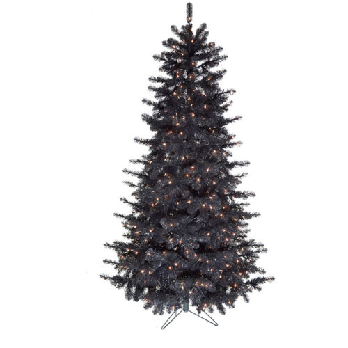 Haunted Hill Farm Black 5' Spooky Tinsel Tree - Clear Incandescent Lights