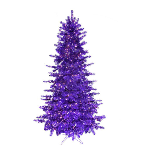 Haunted Hill Farm Purple 7' Spooky Tinsel Tree with Clear Incandescent Lights