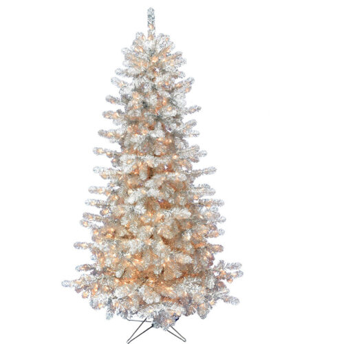 Haunted Hill Farm Silver 5' Spooky Tinsel Tree - Clear Incandescent Lights