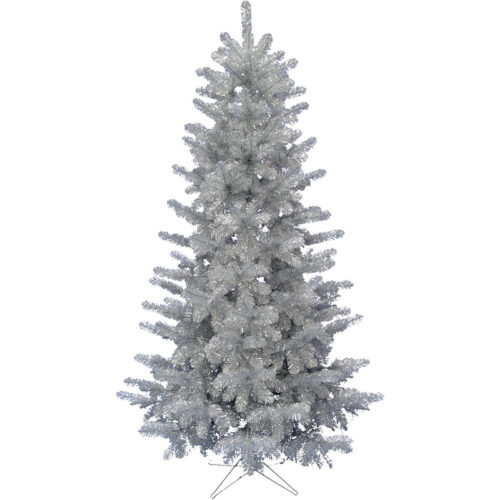 Haunted Hill Farm Silver 7' Spooky Tinsel Tree without Lights