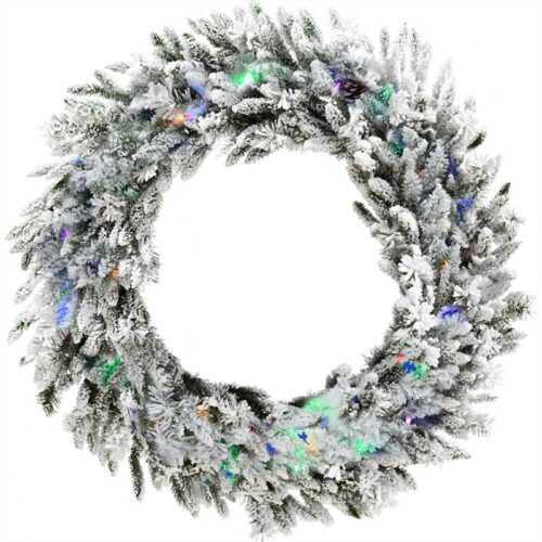 Christmas Time 36" Silverado Pine Snowy Christmas Wreath - Multi-colored LED Lights