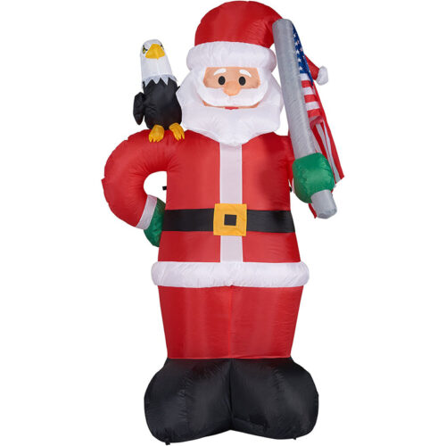 Christmas Time 7.9' Inflatable Santa holding American Flag, Eagle - White LED Lights