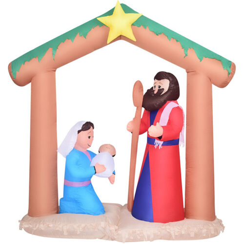 Christmas Time 7' Inflatable Nativity Scene - White LED Lights