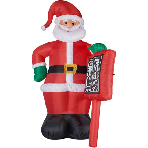 Fraser Hill Farm 10' Inflatable Santa holding Chalkboard Sign with White LED Lights