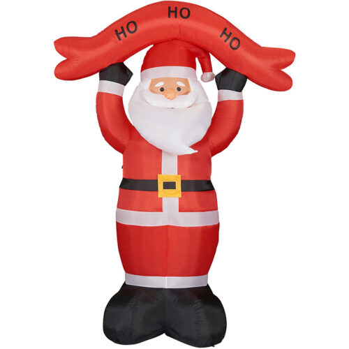 Fraser Hill Farm 10' Inflatable Santa holding HOHOHO sign - LED Lights