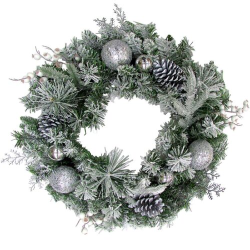 Fraser Hill Farm 24" Glitter Snowy Frosted Christmas Wreath