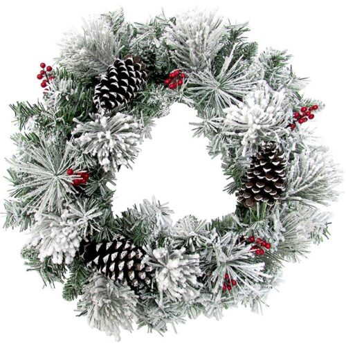Fraser Hill Farm 24 Snowy Pine Christmas Wreath with Red Berry