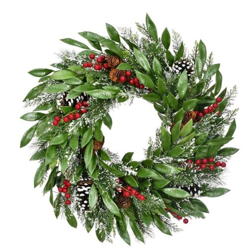 Fraser Hill Farm 25" Green Mixed Leaf Christmas Wreath