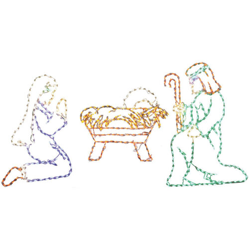 Fraser Hill Farm 3 piece Nativity Multi-colored LED Lights Set with Joseph, Mary, Baby Jesus