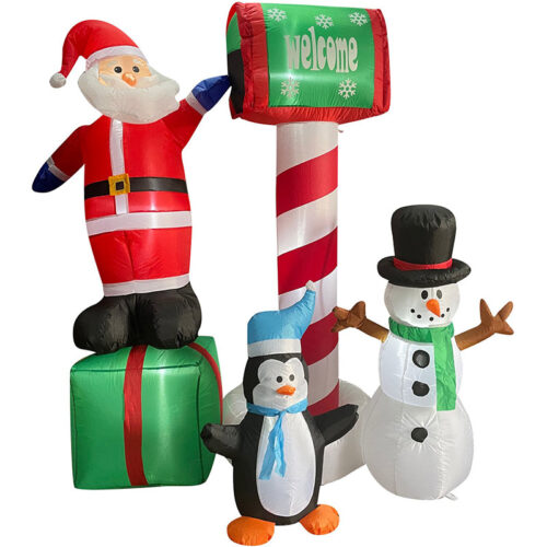 Fraser Hill Farm 6' Welcome Mailbox, Snowman, Penguin, Santa with Lights