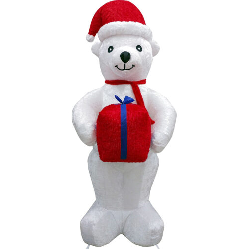Fraser Hill Farm 8' Inflatable Plush Polar Bear Holding Gift with White LED Lights
