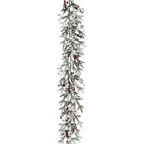 Fraser Hill Farm 9' Flocked Pine Snowy Christmas Garland with Red Berries