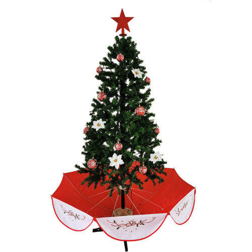 Fraser Hill Farm Green 6' Musical Snowy Christmas Tree - Red Umbrella Base