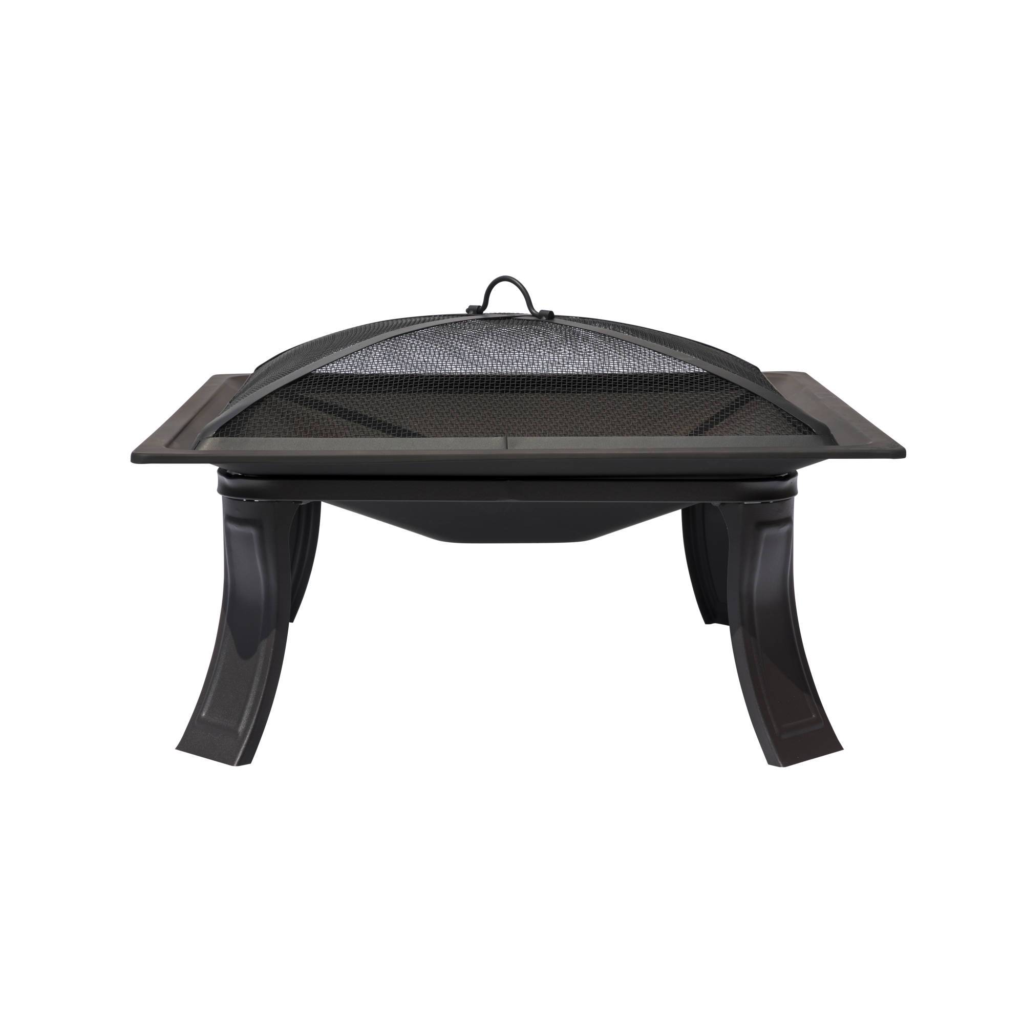 26-in powder-coated steel fire pit with folding legs Removable mesh lid designed for safety Includes fire pit stand, bowl, screen, poker, and assembly hardware 25.98-in L x 25.98-in W x 10.98-in H 1-year warranty