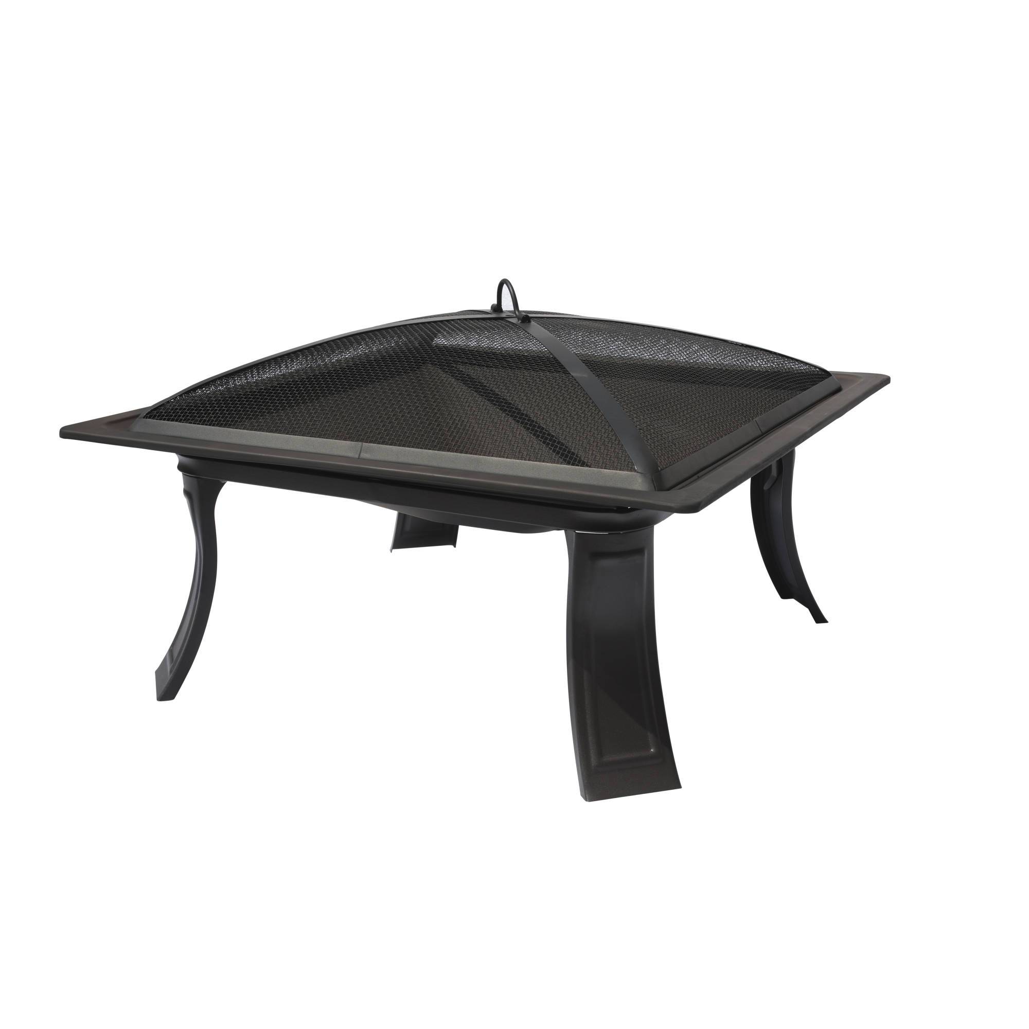26-in powder-coated steel fire pit with folding legs Removable mesh lid designed for safety Includes fire pit stand, bowl, screen, poker, and assembly hardware 25.98-in L x 25.98-in W x 10.98-in H 1-year warranty