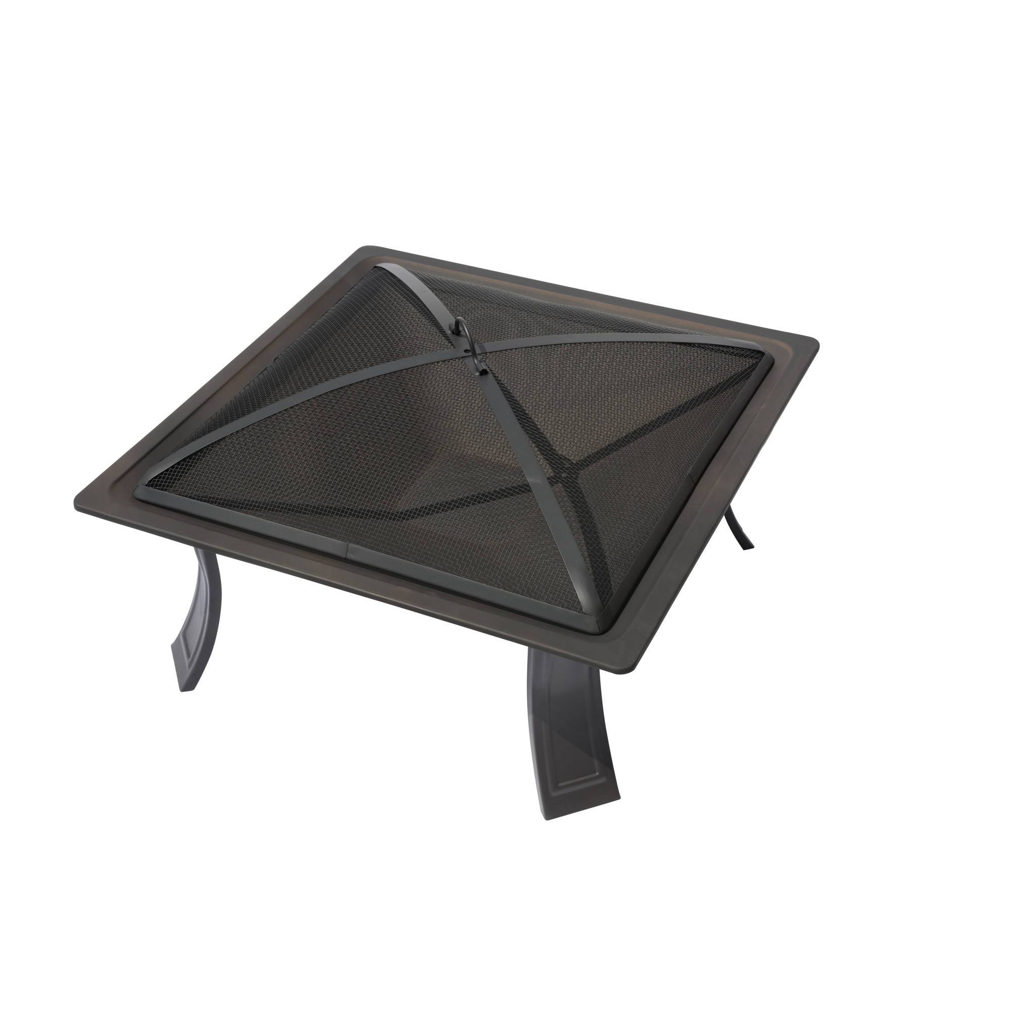26-in powder-coated steel fire pit with folding legs Removable mesh lid designed for safety Includes fire pit stand, bowl, screen, poker, and assembly hardware 25.98-in L x 25.98-in W x 10.98-in H 1-year warranty