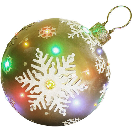 Fraser Hill Farm 18" Snowflake Printed Jeweled Golden Ball Ornament with Multi-colored LED Lights