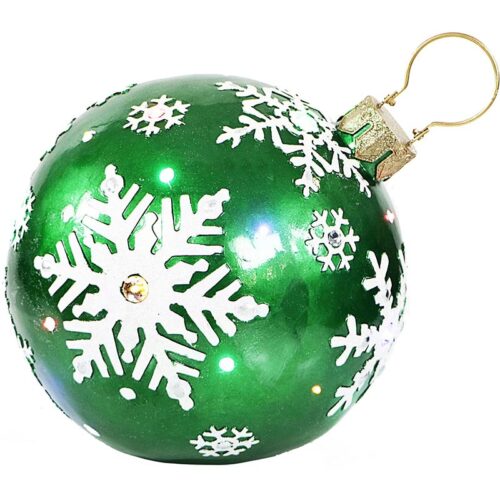 Fraser Hill Farm 18" Snowflake Printed Jeweled Green Ball Ornament with Multi-colored LED Lights