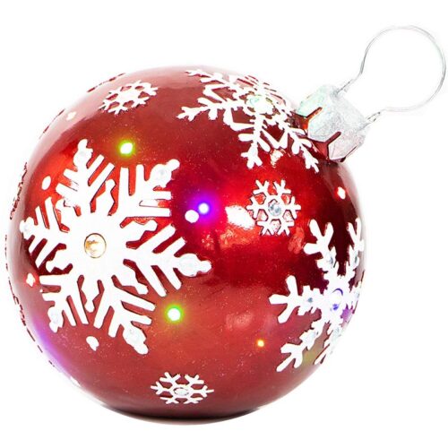 Fraser Hill Farm 18" Snowflake Printed Jeweled Red Ball Ornament with Multi-colored LED Lights